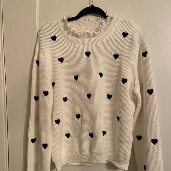 Anthropologie Tops - Anthropologie sweater hearts black & white women's  L never worn NWT lace collar
